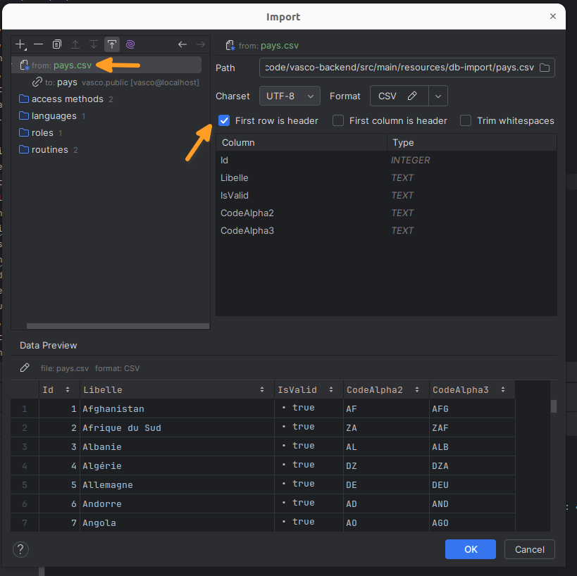 Configuration du fichier