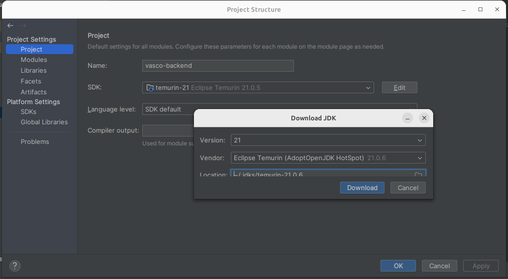 Installation JDK via IntelliJ