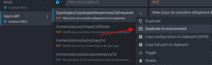 menu duplication de route