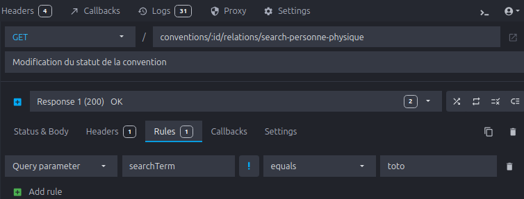 menu ajout de règles