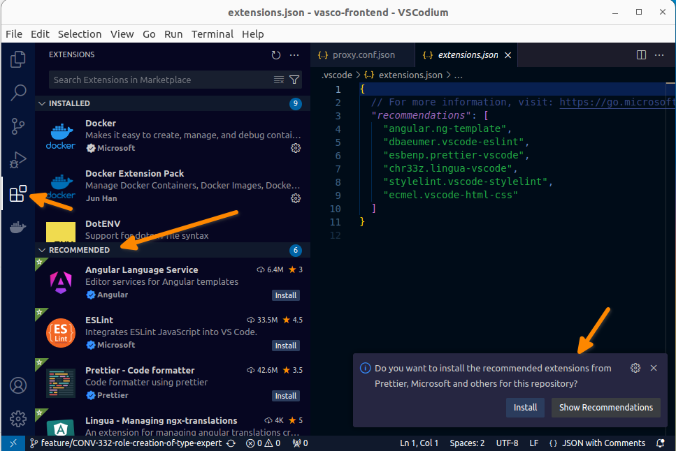 Installer les extensions recommandées